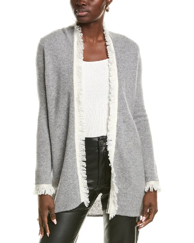 Comfortable Lifestyle sofiacashmere Open Tonal Fringe Cashmere Cardigan