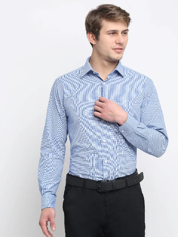 Effortless Elegance Men's Blue Formal Micro Checks Full Sleeve Shirt