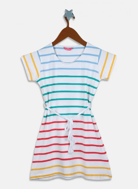 Fashion Comfort Girls Multicolor Stripe Dress