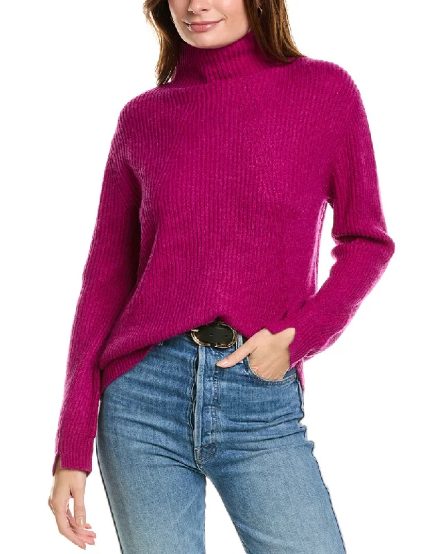Classic Style Forte Cashmere Fashioned Rib Funnel Neck Wool & Cashmere-Blend Sweater