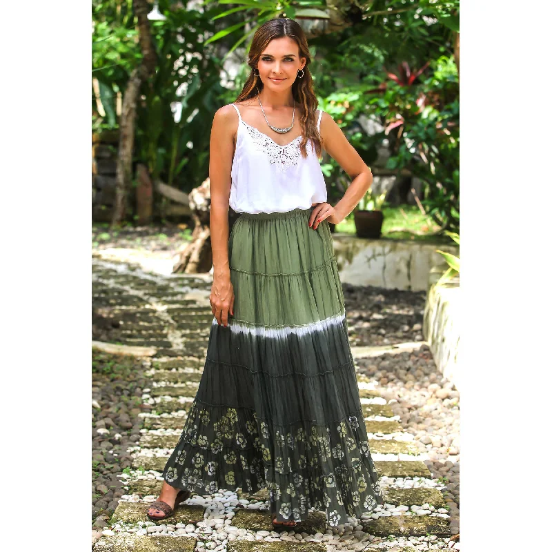 Classic Items Festive Summer in Olive Black & Green Batik Cotton Skirt