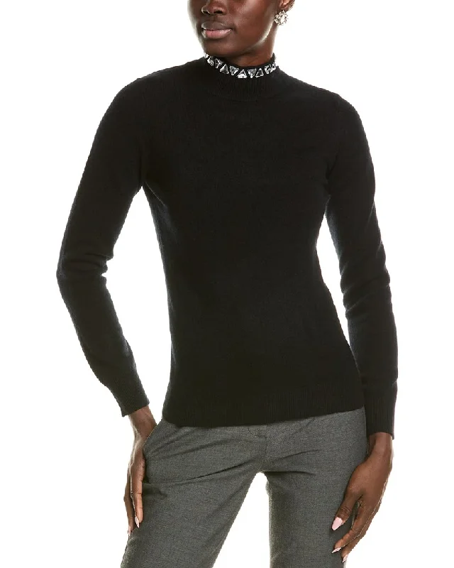 Celebrity Style sofiacashmere Stone Trim Turtleneck Cashmere Sweater