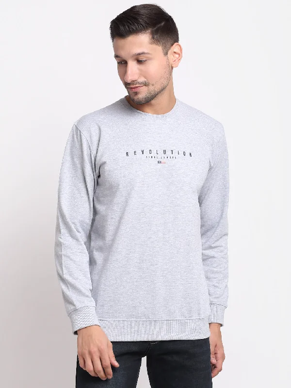 Timeless Outfits Men Round Neck Full Sleeves Grey Melange Casual Sweatshirt