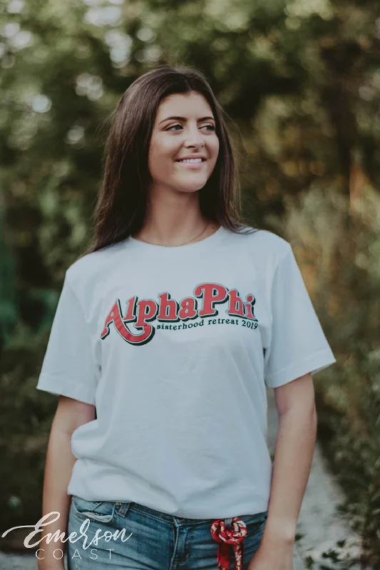 Playful Style Alpha Phi Retro Sisterhood Retreat Tshirt