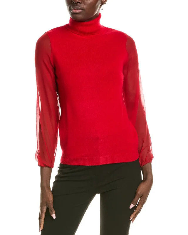 Sports Trend sofiacashmere Chiffon Silk Sleeve Turtleneck Cashmere Sweater