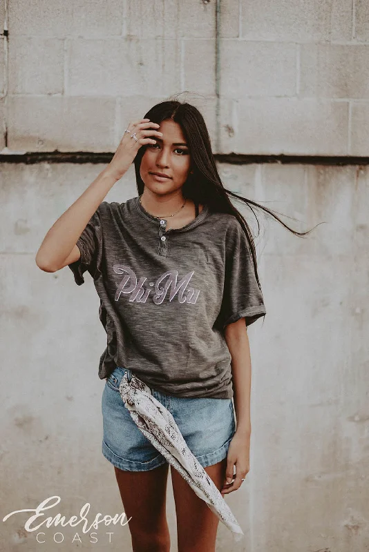 Relaxed And Casual Phi Mu PR Button Henley