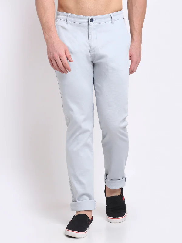 Comfortable Fashion Looks Men's Casual Flat front Light Blue  Trousers