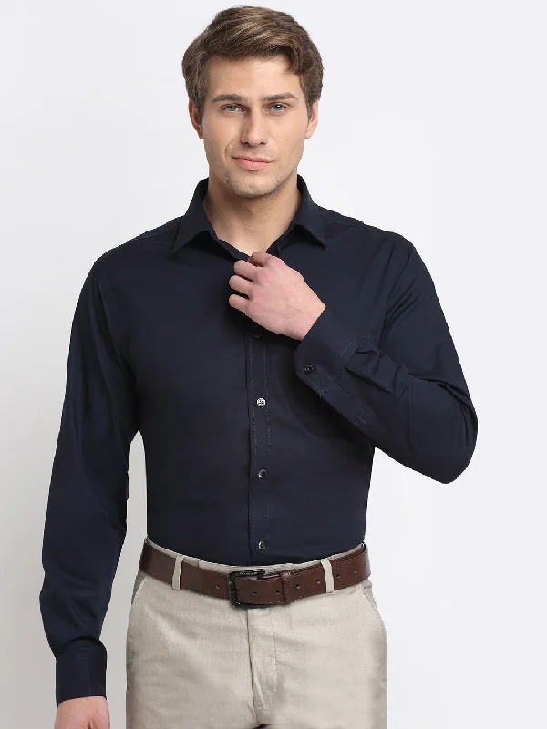 Comfortable Dresses Men's Navy Blue Formal Plain Full Sleeve Shirt