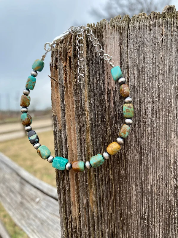 Casual Comfort Real Turquoise  Bracelet with Sterling Silver Pearls