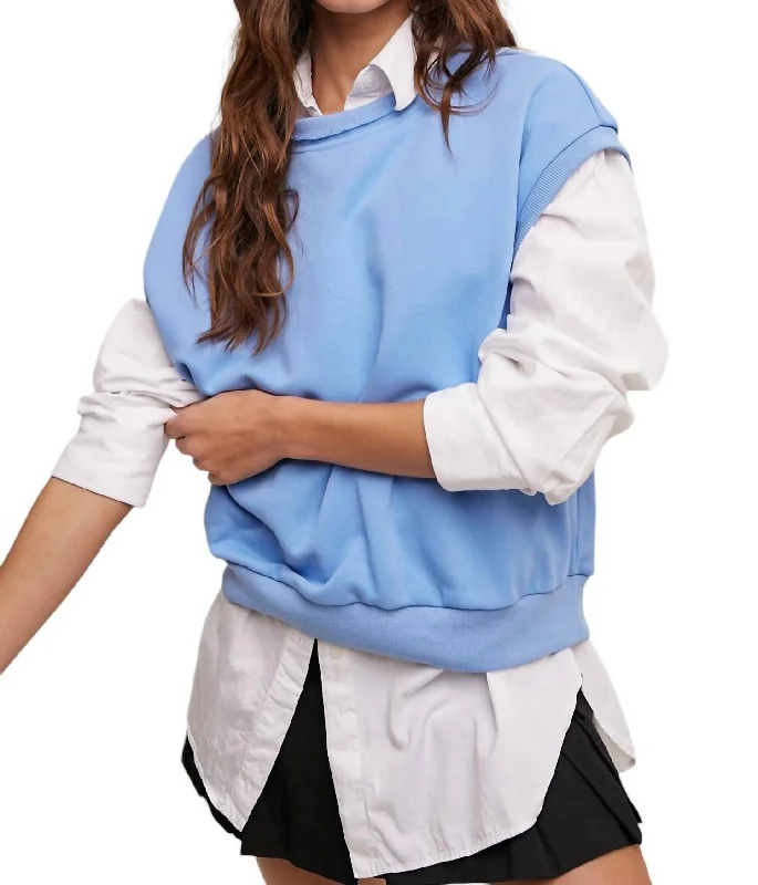 Comfortable Chic Short Boxy Crew Neck Sweater In Bright Blue