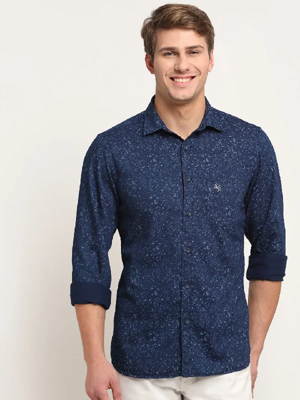 Classic Retro Men Cotton Printed Navy Blue Full Sleeve Casual Shirt for Men with Pocket Classic Retro Men Cotton Printed Navy Blue Full Sleeve Casual Shirt for Men with Pocket