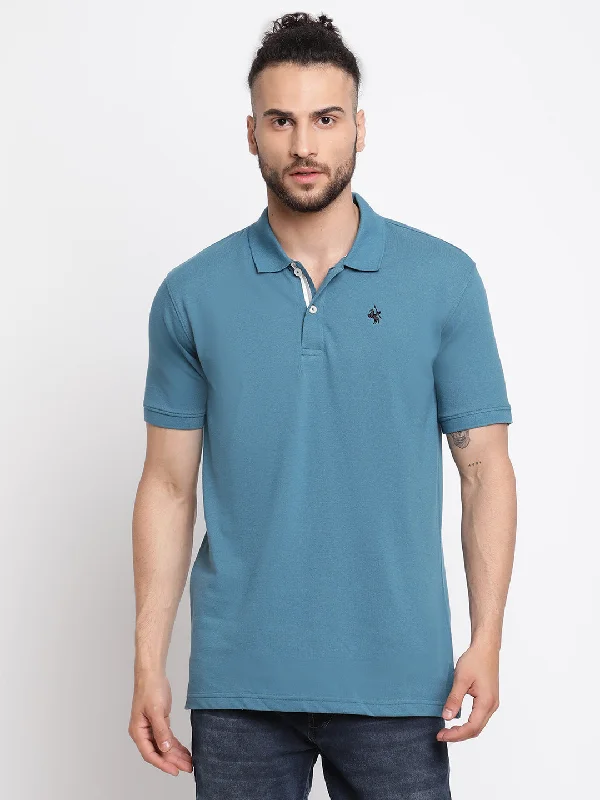 Warm And Comfortable Men's Blue    Polo neck Half Sleeve T-Shirt