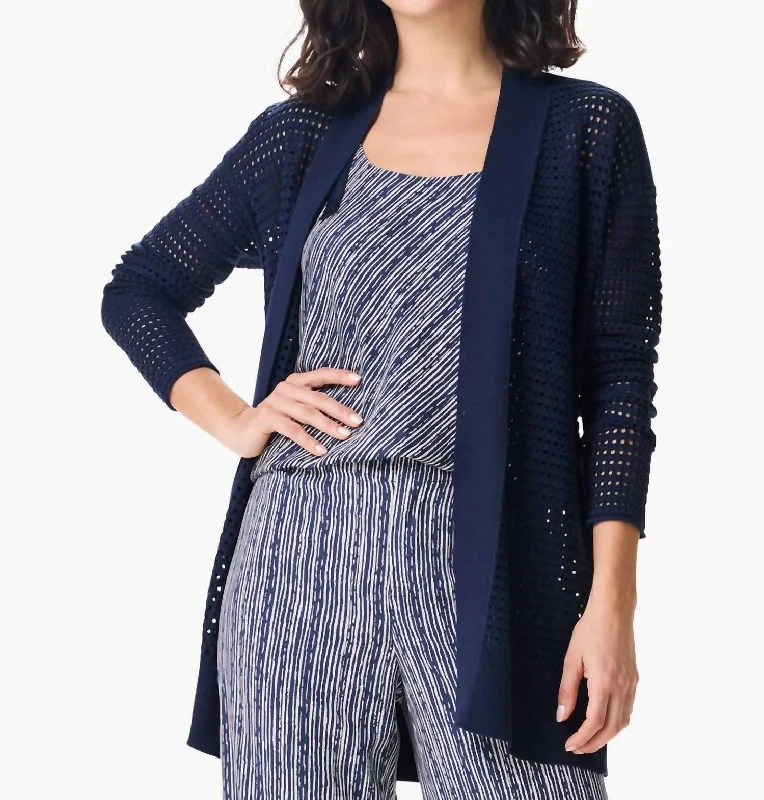 Comfy Chic Moonlight Mesh Cardigan In Dk Indigo