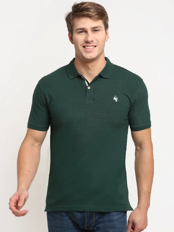 Short Design Men's Bottle Green Polo neck Half Sleeve T-Shirt