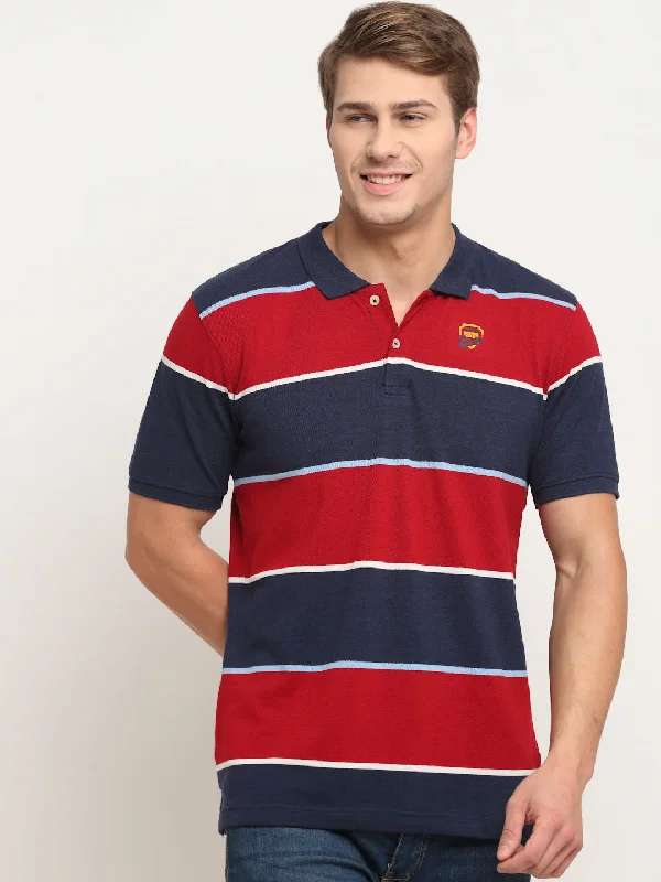 Fashion Must-have Men's Blue Melange Stripe Polo neck Half Sleeve T-Shirt