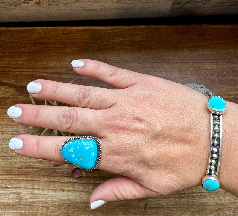 Modern Comfort MJ collection - big turquoise stone ring - adjustable - sterling silver