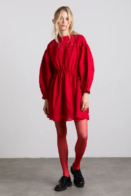 clancy all over embroidered mini dress - red