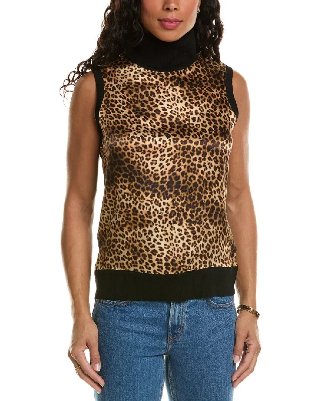Quality Tailoring Elie Tahari Ocelot Print Silk & Wool Sweater