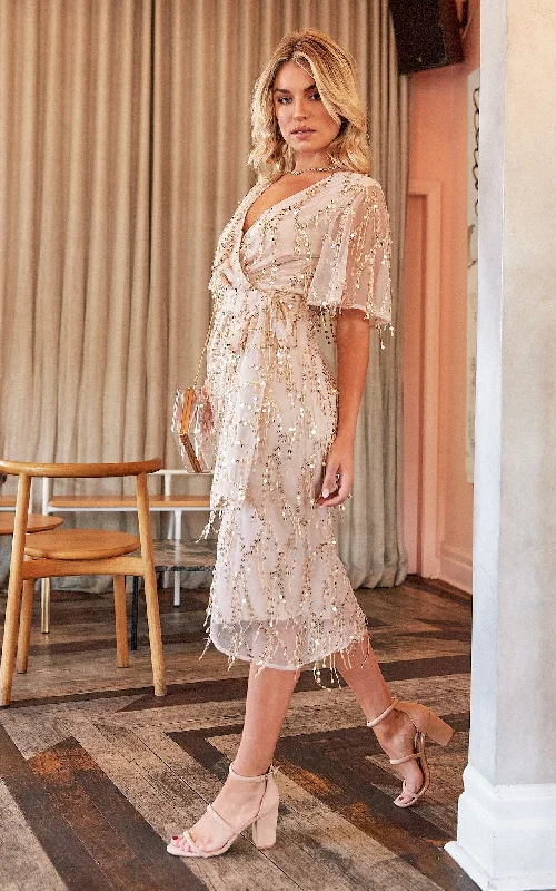 Fashionable Prints Fireworks Sequin Midi Dress - Beige Gold