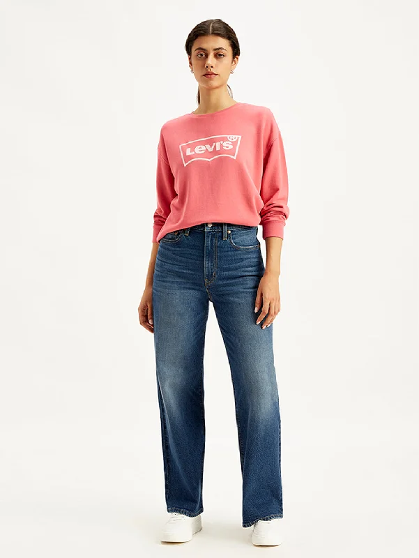 Luxury And Elegant Women's High Rise Ribcage Wide Leg Blue Jeans