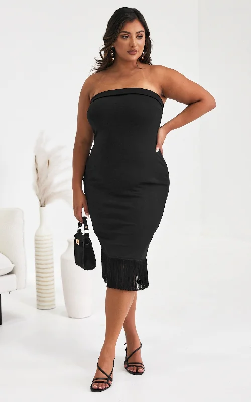 Casual Street Davis Midi Dress - Black Fringe