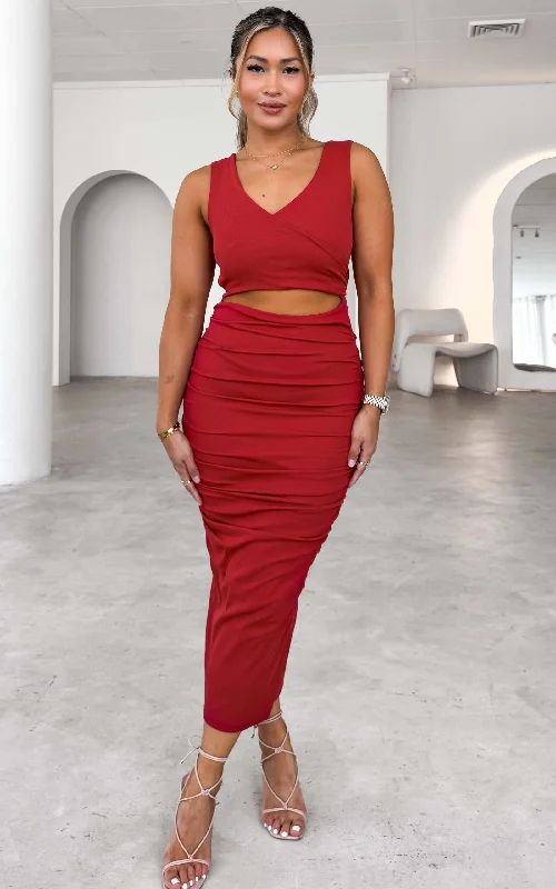 Elegant Wear Mimi Midi Dress - Red