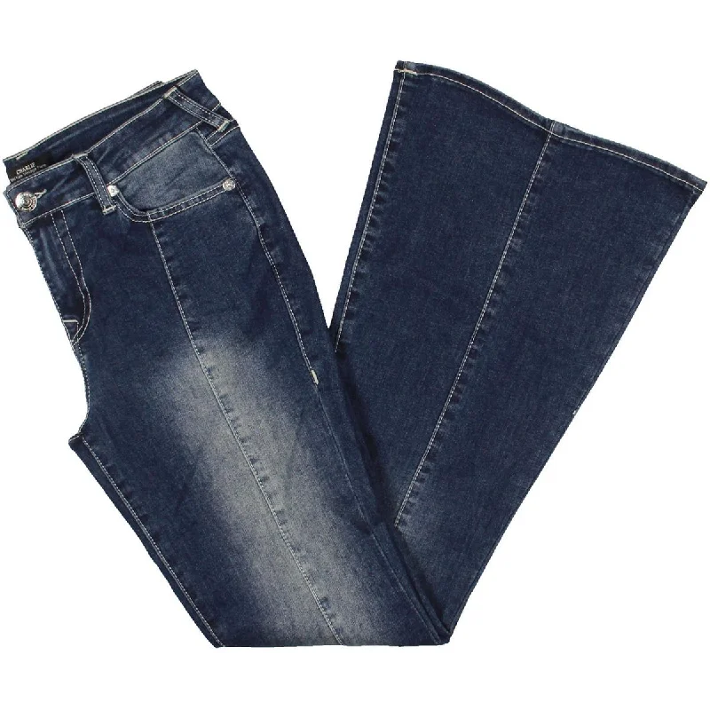Warm And Comfortable Charlie Womens Faded Denim Flared Jeans