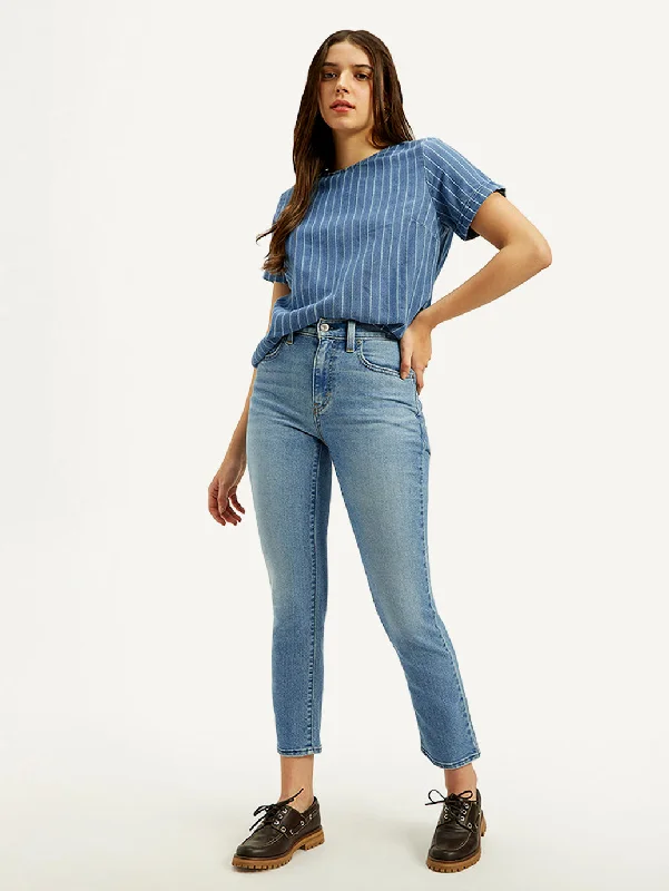 Fresh And Simple Women's High Rise Light Blue Skinny Jeans