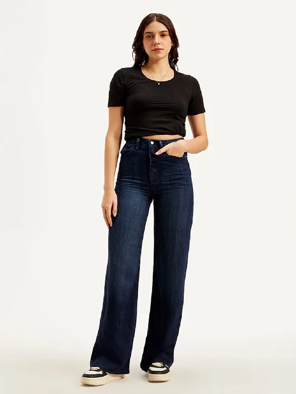Slim Fit Women's High Rise Straight fit Dark Blue Jeans