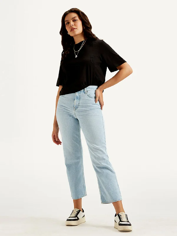 Urban Style Women's High Rise Straight Fit Light Blue Jeans