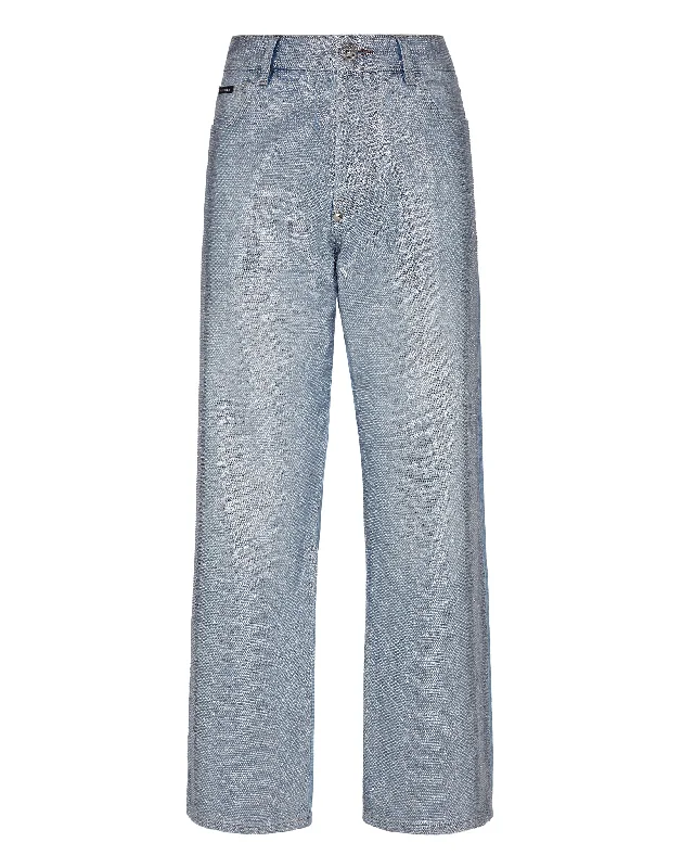 Classic Denim Trousers High Rise Fit Full Crystal