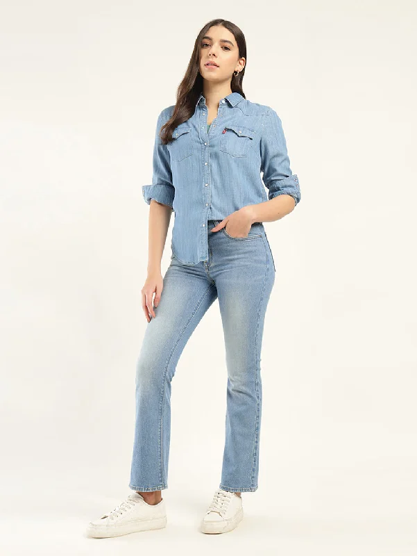 Elegant And Casual Women's High Rise 725 Slim Bootcut Fit Blue Jeans