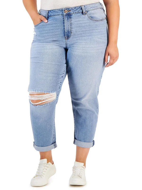 Lively And Youthful Plus The Bestie Womens Mid Rise Distressed Ankle Jeans