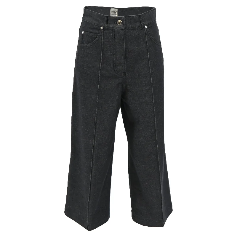 Light And Breathable Hermès Pintucked Straight Leg Jeans in Grey Cotton
