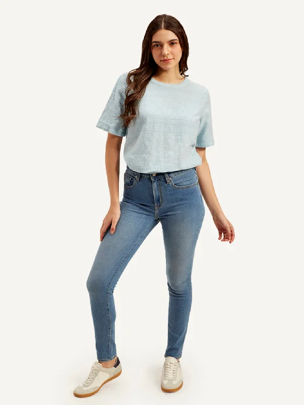 French Retro Women's High Rise 721 Skinny Blue Jeans