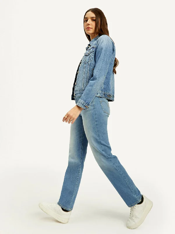 Minimalism Women's High Rise Straight Fit Blue Jeans