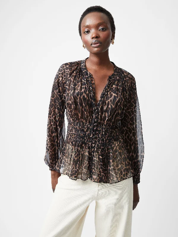 Fashionable Items Emina Chiffon Leopard Print Long Sleeve Top