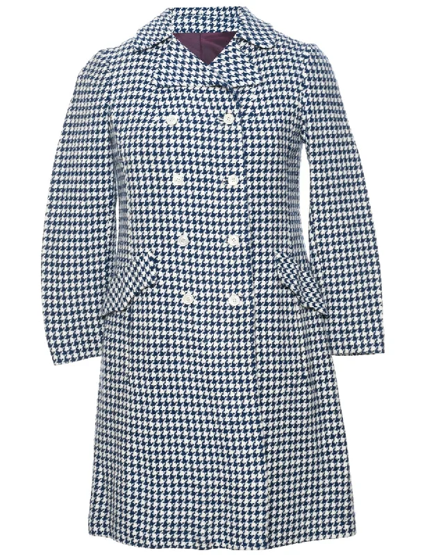 Practical Style A Houndstooth Check Wool Coat - M