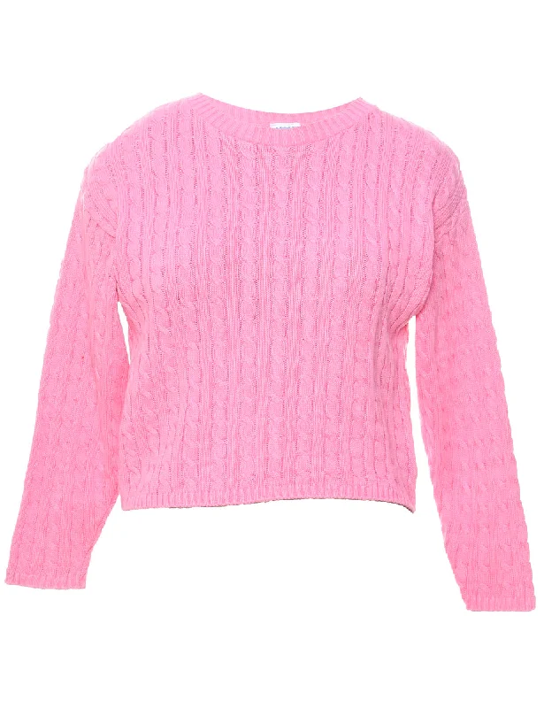 Embroidered Letters Cable Knit Jumper - M