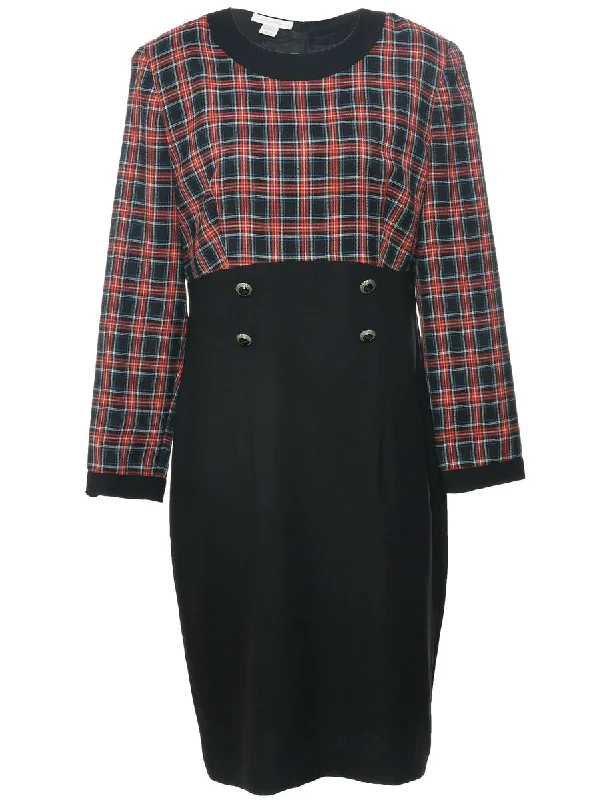 Breathable Comfort Checked Black Dress - L