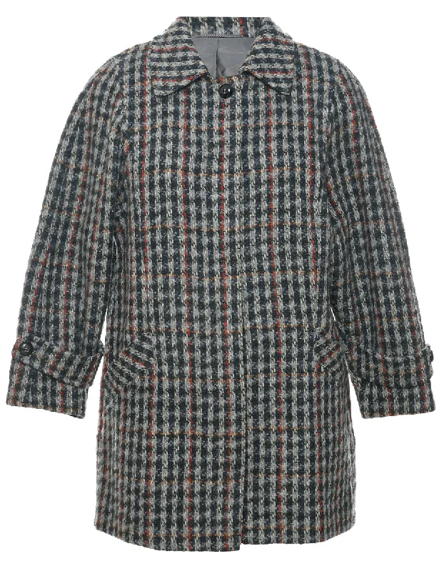 High-quality Design Checked Pattern Wool Coat - M