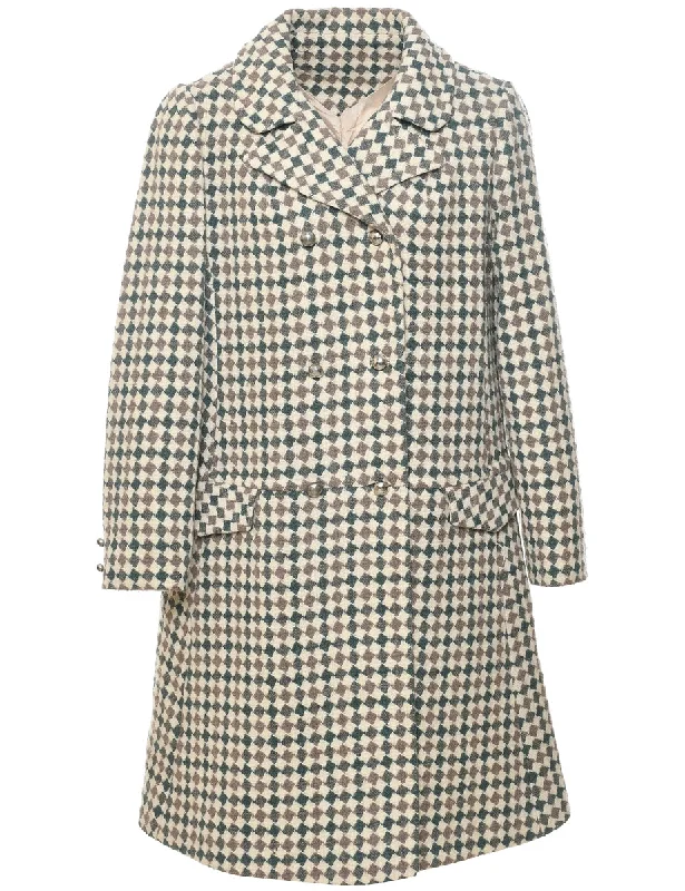 Elegant And Casual Checked Pattern Wool Coat - M