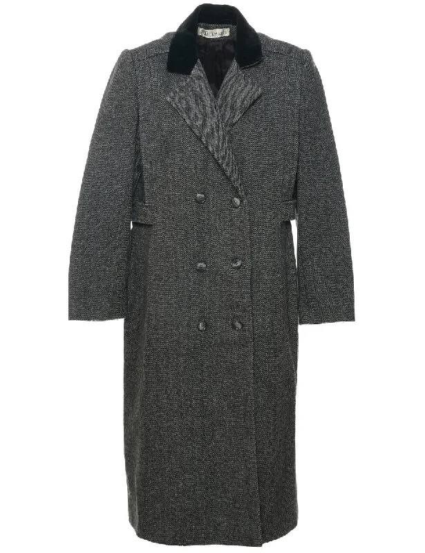 Casual Ease Herringbone Tweed Wool Coat - M