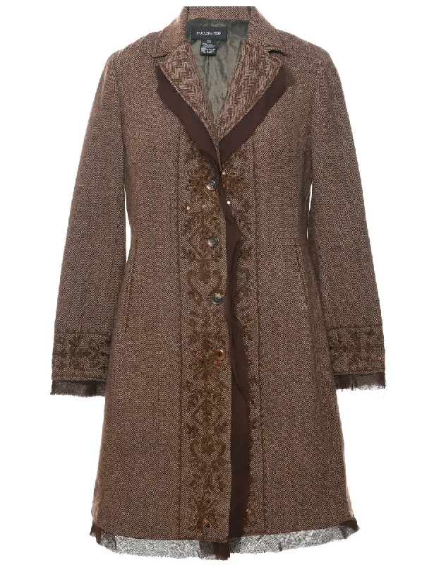 Perfect Tailoring Herringbone Tweed Wool Coat - M