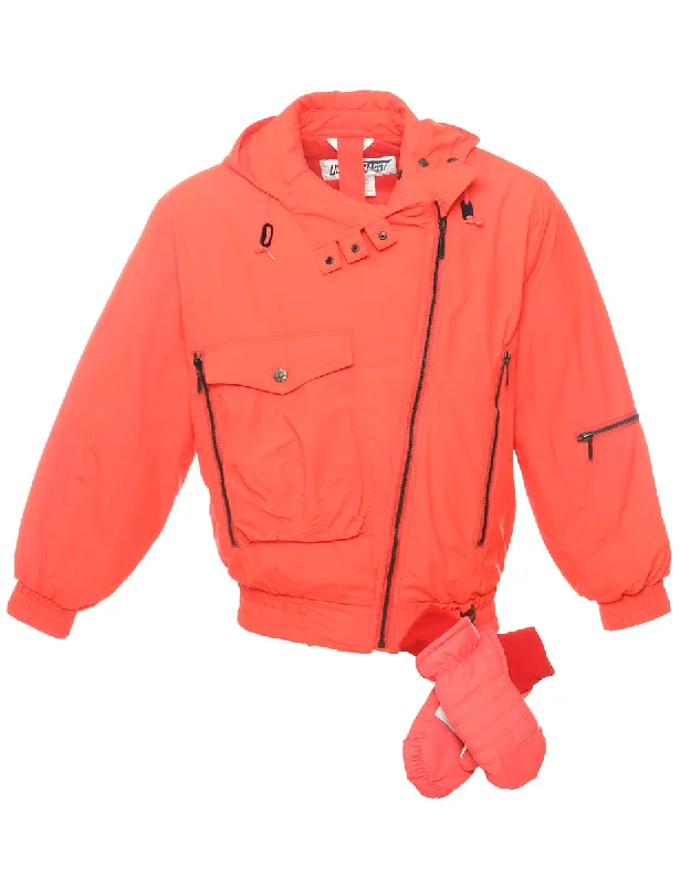 Multifunctional Style Hooded Ski Jacket With Gloves Attached - S