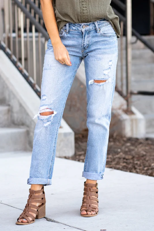 Printed Patterns Aria Mid Rise Ripped Boyfriend