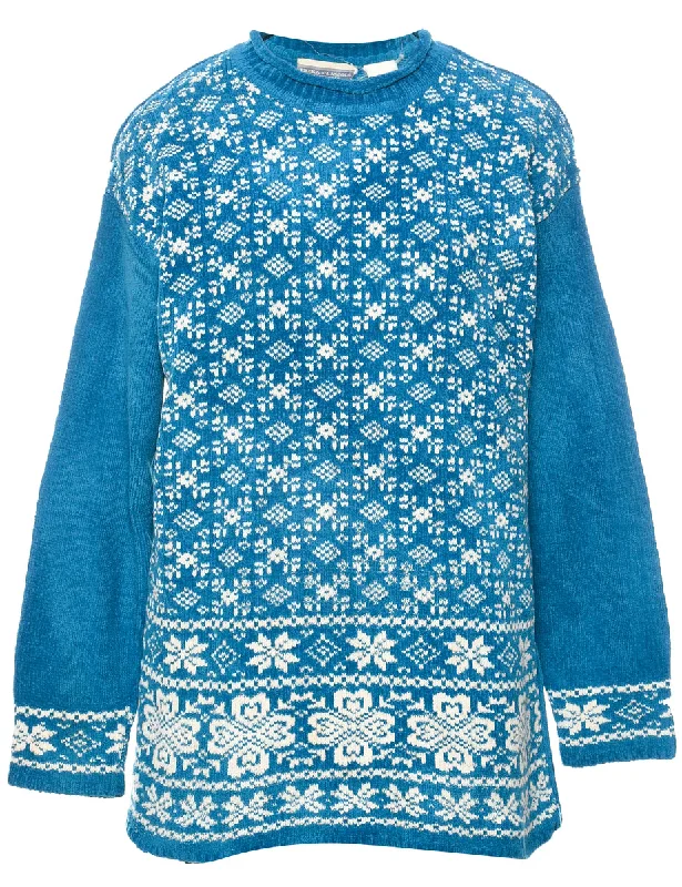 Comfortable And Cold-proof Nordic Turquoise Jumper - L