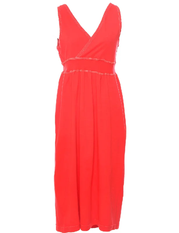 Everyday Style Sleeveless Red Dress - M