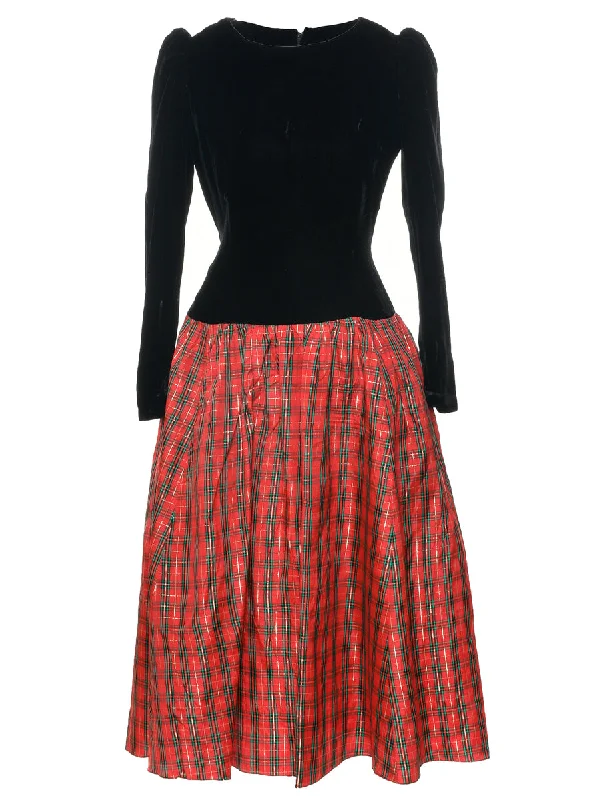 High-end Sense Velvet Checked Pattern Evening Dress - M
