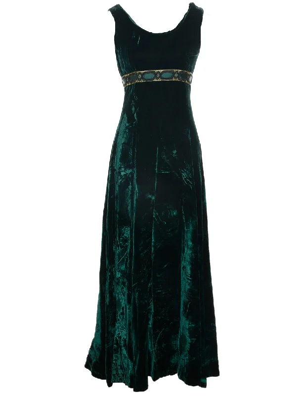 American Style Velvet Dark Green Evening Dress - S